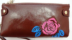 Жіночий гаманець на блискавці, з квіткою, коричневий