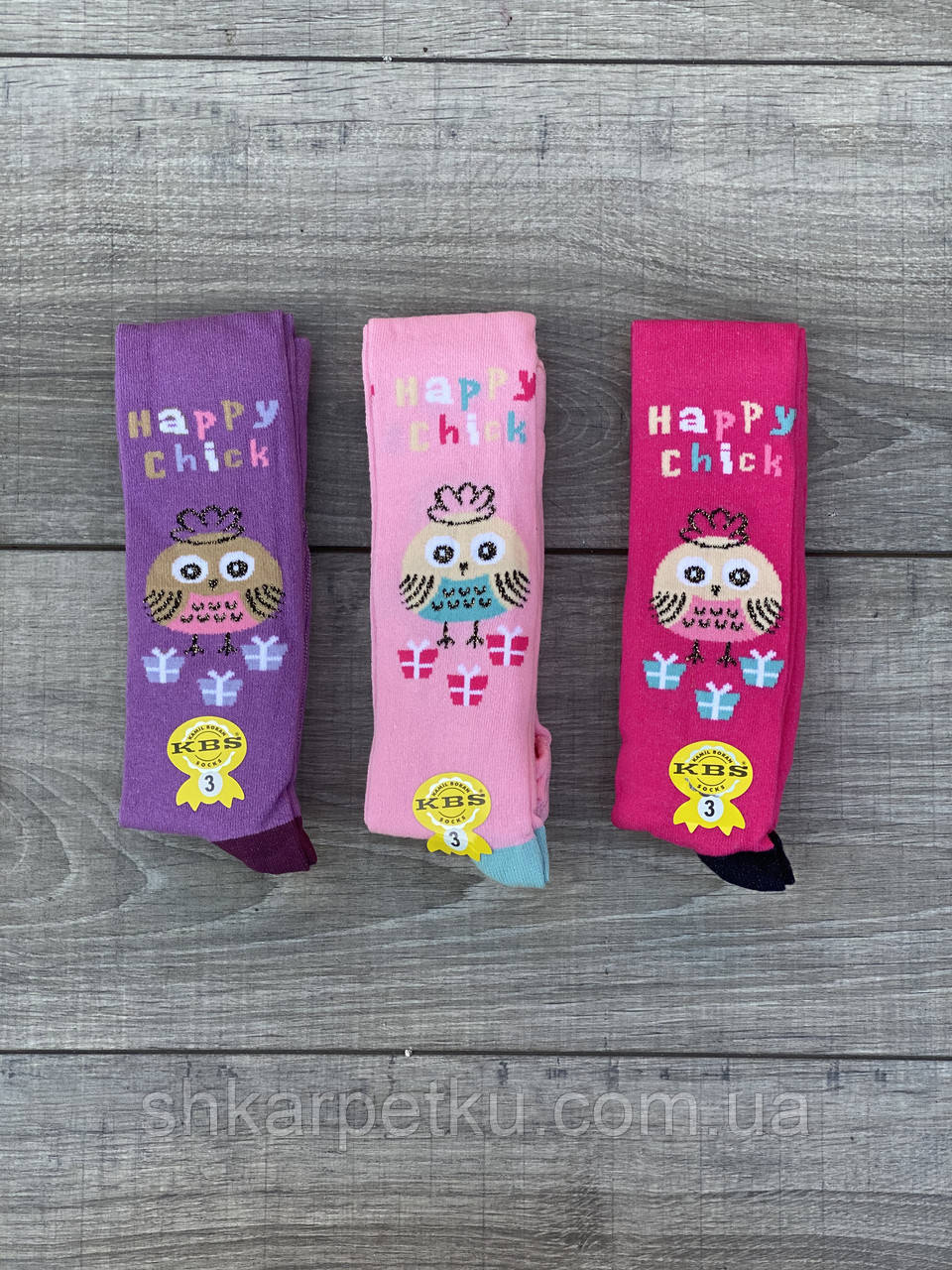 Колготи KBS Happy Chik дитячі бавовна для дівчаток 1 рік 3 пар/уп 3х кольорів, фото 1