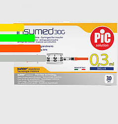 Шприци Інсумед - Insumed для інсулін U-100 0,3 мл*8мм, 30G (30 шт. в упаковці)