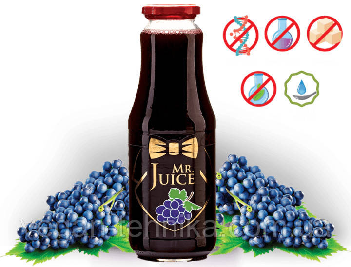 Виноградний сік з червоного винограду прямого віджиму Mr Juice, БЕЗ ЦУКРУ 1л, фото 1