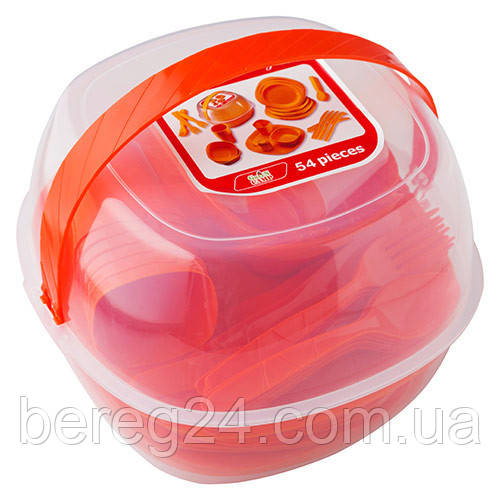 Набір туристичного посуду GreenCamp, пластик, 54 предмети, жовтогарячий