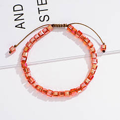 Браслет з бісеру червоний, браслет на затяжках з намистин