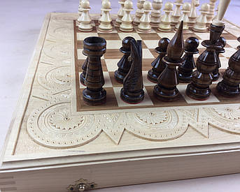 Шахи дерев’яні різьблені 3 в 1 | ручна робота | шахи шашки нарди | подарунковий набір