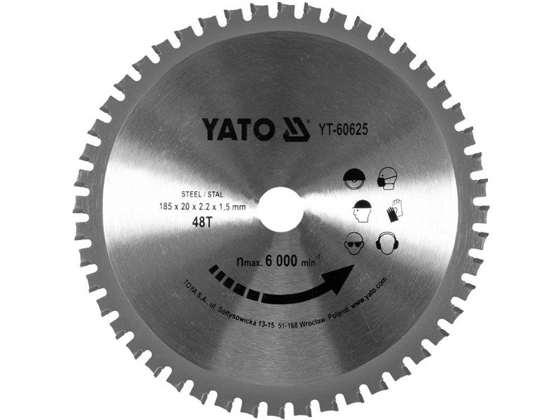 Диск пиляльний по металу YATO: Ø= 185X2.2X20 мм, 48 зубців, R.P.M ДО 6000 об./хв