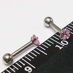 Мікроштанга для пірсингуравла "Серце" (1 шт.) Медична сталь, вставки: рожевий циркон 3 мм., фото 2