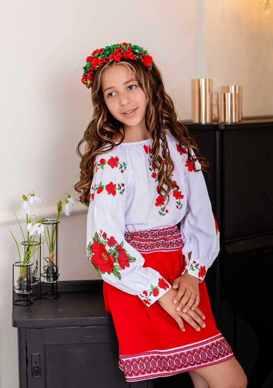 Вишиванка для дівчинки Багата червона, фото 1