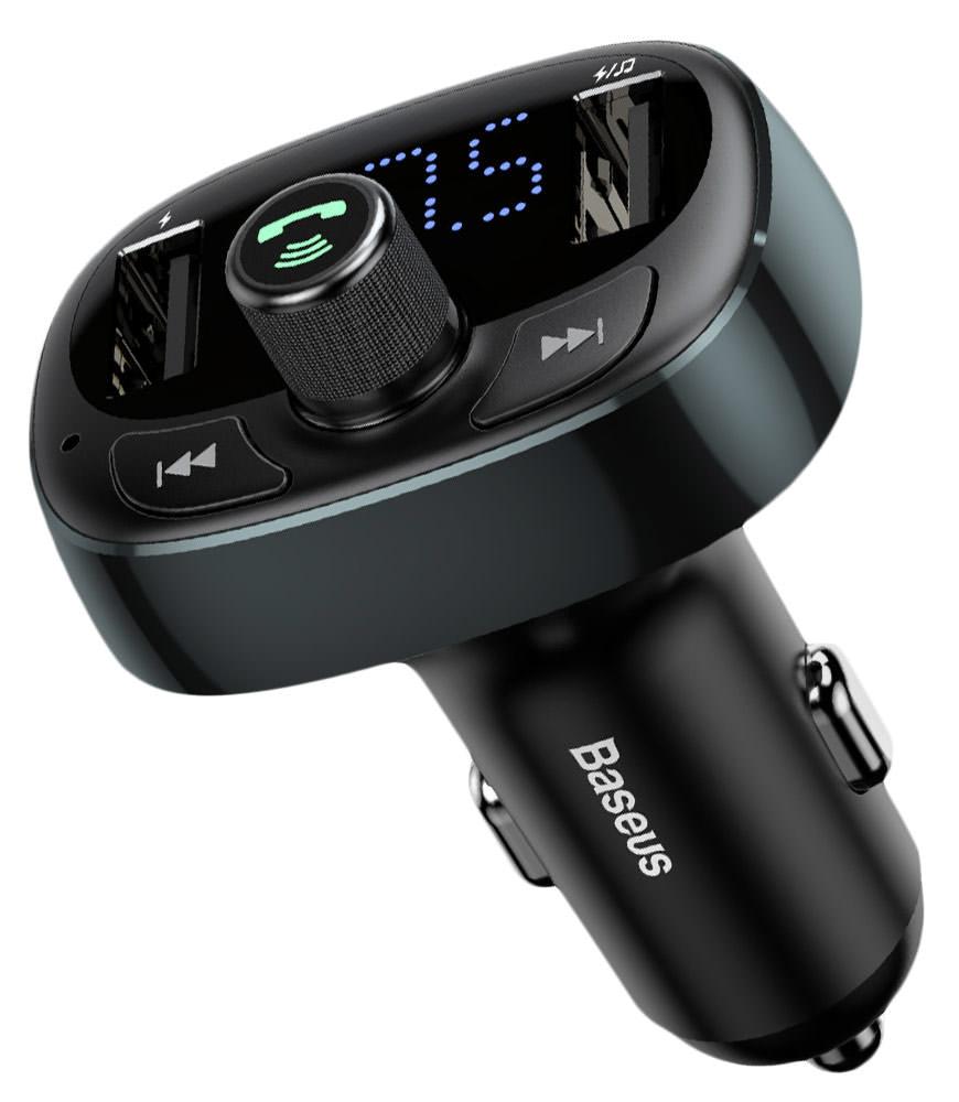 ФМ модулятор із підключенням флешки та карт пам'яті BASEUS T typed with Bluetooth FM S-09 (2USB, 2.4A/1A, BT4.2), фото 1