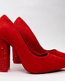Туфлі човника жіночі червоні замшеві на підборах із камінчиками 10 см, фото 2