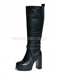 Жіночі чорні шкіряні чоботи на підборах, єврозима в розмірі 40