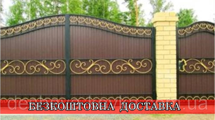 Ковані ворота з зовнішньою хвірткою та профнастилом