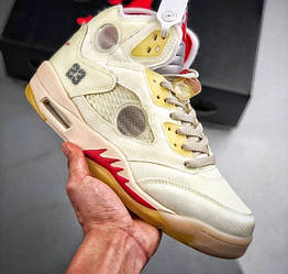 Жіночі кросівки Air Jordan 5 Retro Off-White Bege Red White