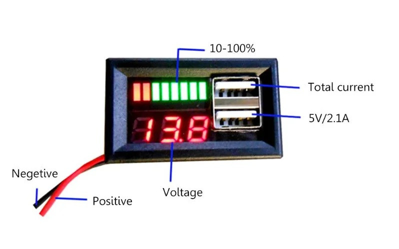 Автомобільний вольтметр/тестер із двома USB-портами/зарядками, фото 1