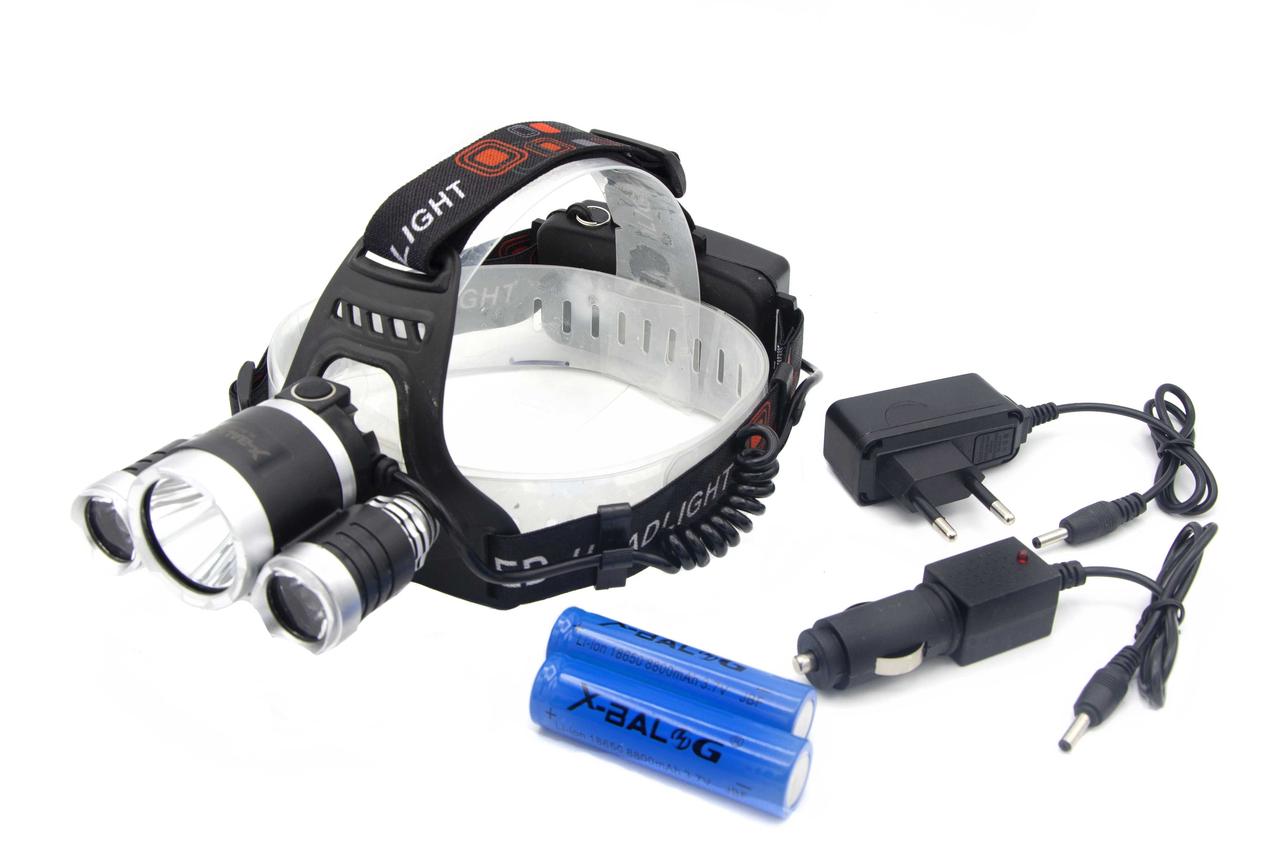 Ліхтар налобний BORUIT RJ3000/ Акк./T6 LED/ Zoom/ Авто заряд/ Кріплення на голову