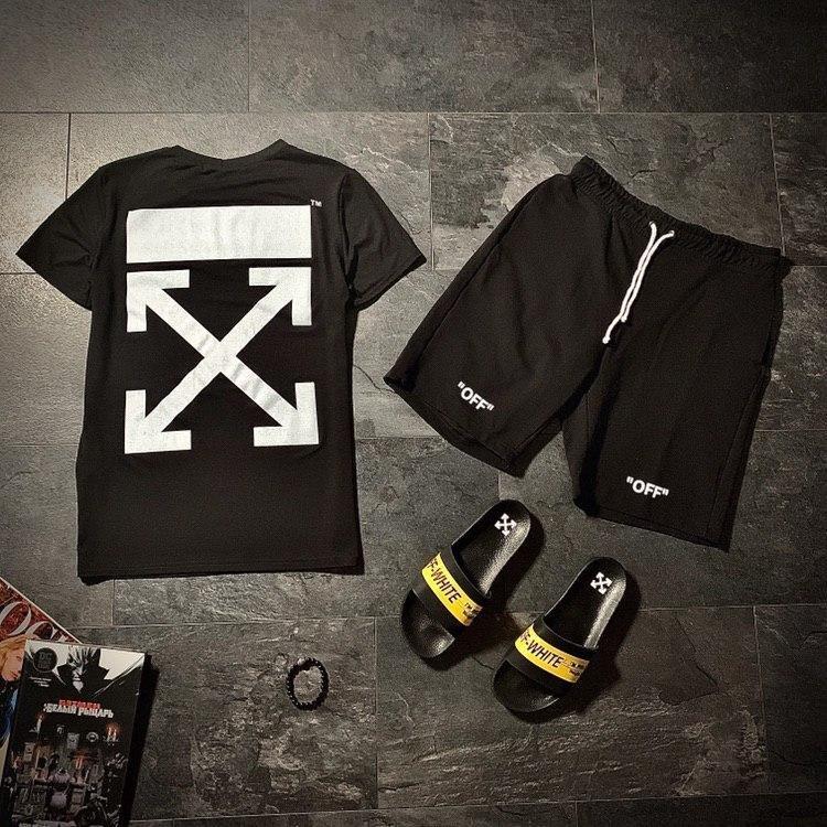 Чоловічий чорний комплект Оф Вайт (Off White) — футболка та шорти/ Літні комплекти для чоловіків