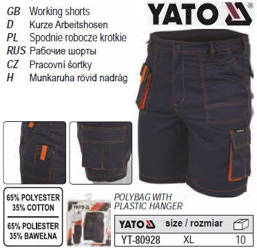 Шорти робочі YATO розмір XXL 65%-поліестер 35%-бавовна YT-80928