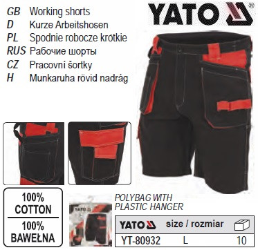 Шорти робочі YATO розмір L 100%-бавовна YT-80932