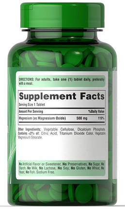 Puritan's Pride Magnesium 500 мг 100 капсул, фото 2