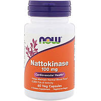 Натокіназа, 100 мг, Nattokinase, Now Foods, 60 вегетаріанських капсул