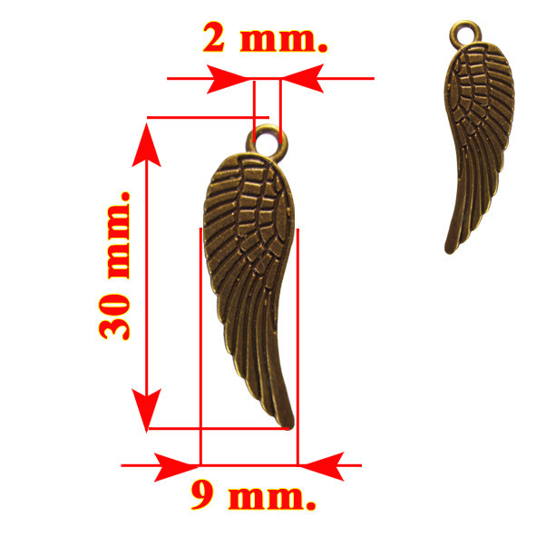 Подвеска Кулон Крыло Ангела, Металл, Цвет Бронза, 30*9*1 мм, Ушко 2 мм Украшение, Рукоделие, Фурнитура - фото 2 - id-p1228724903