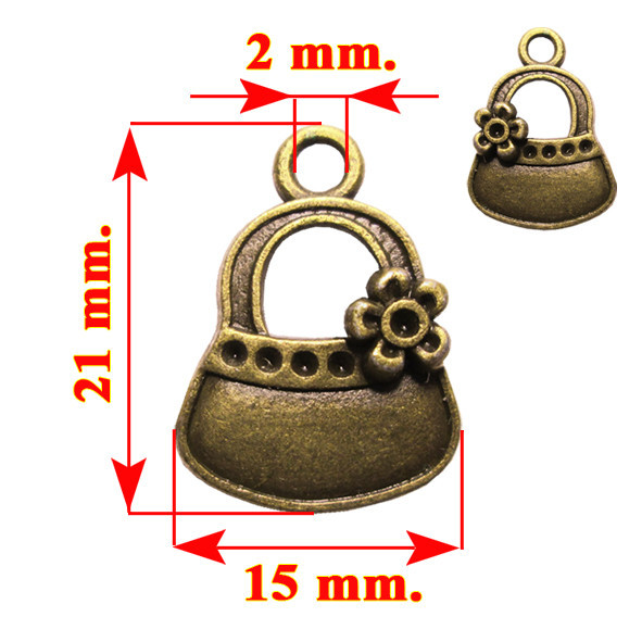 Подвеска Кулон Сумочка, Металл, Цвет Бронза, 21 мм, Рукоделие, Фурнитура Бижутерия, Украшение - фото 2 - id-p1228735476