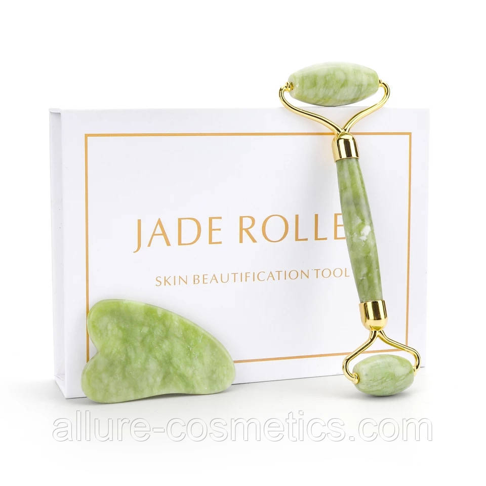 Набор нефритовый роллер для лица и скребок Гуаша Jade Roller: продажа ...