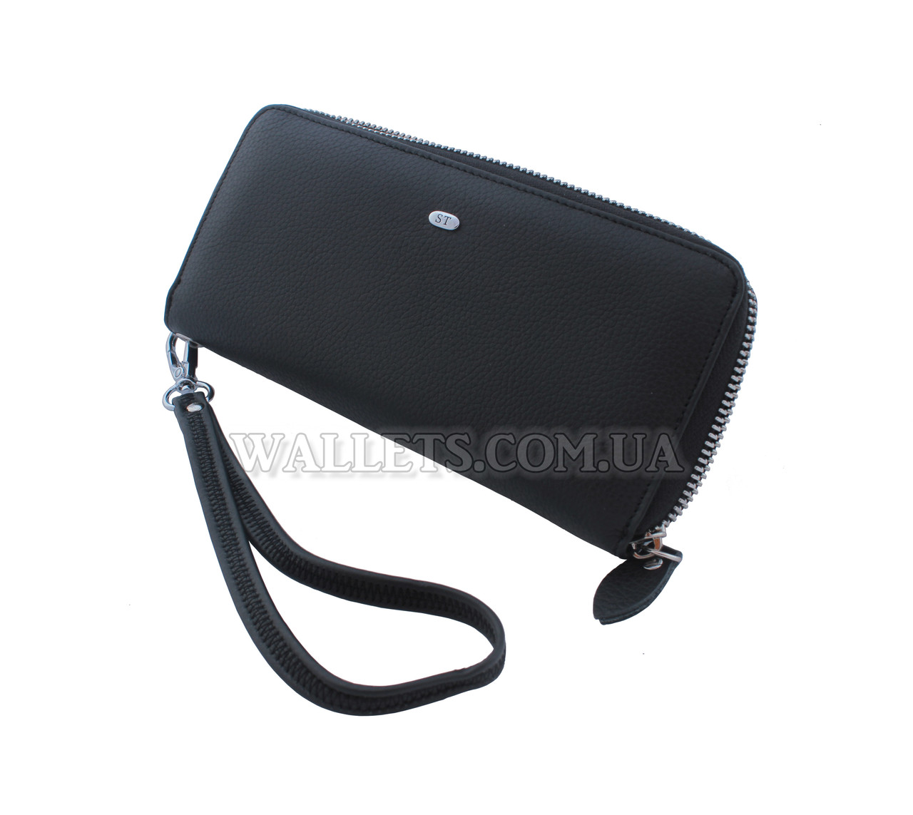 Жіночий шкіряний гаманець ST Leather Accessories на блискавці, чорний, матовий.