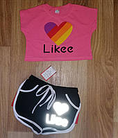 Костюм лайки топ і шорти світловідбиваючі підлітковий рожевий костюм Likee 140-146