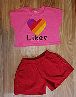 Костюм лайки топ и шорты подростковый розовый костюм Likee 140-146