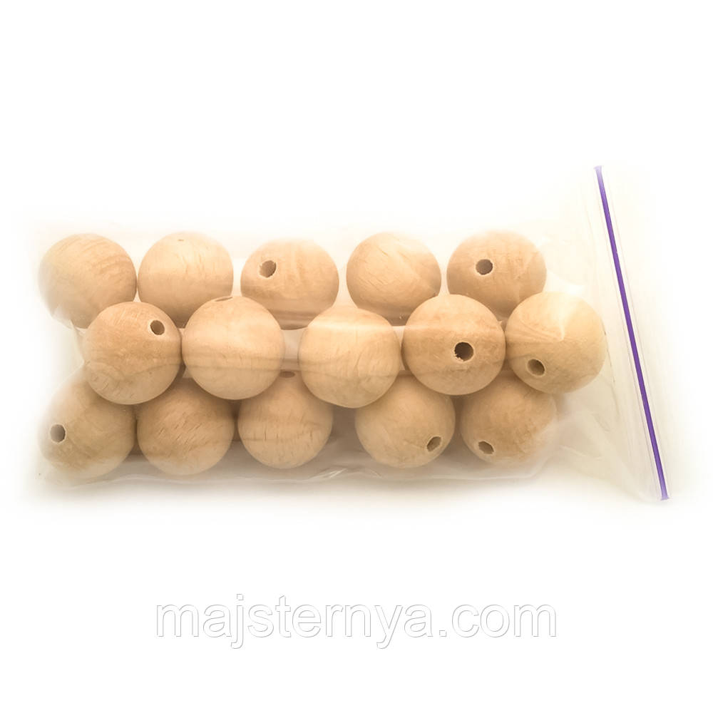 Дерев'яні намистини 29мм (20шт в упаковці) нефарбовані, натуральні з світлого бука