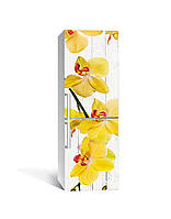 Вінілова наклейка на холодильник Жовті Орхідеї (ламінована плівка ПВХ) дошки квіти Жовтий 600*1800 мм