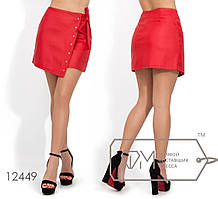 Стильна коротка жіноча шкіряна спідниця з імітацією запаху і зав'язкою на поясі (р. 42-48). Арт-2649/23