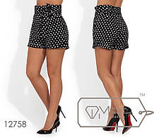 Стильні жіночі літні коттонові шорти в горошок і під пояс (р.42-48). Арт-2616/23 Чорний