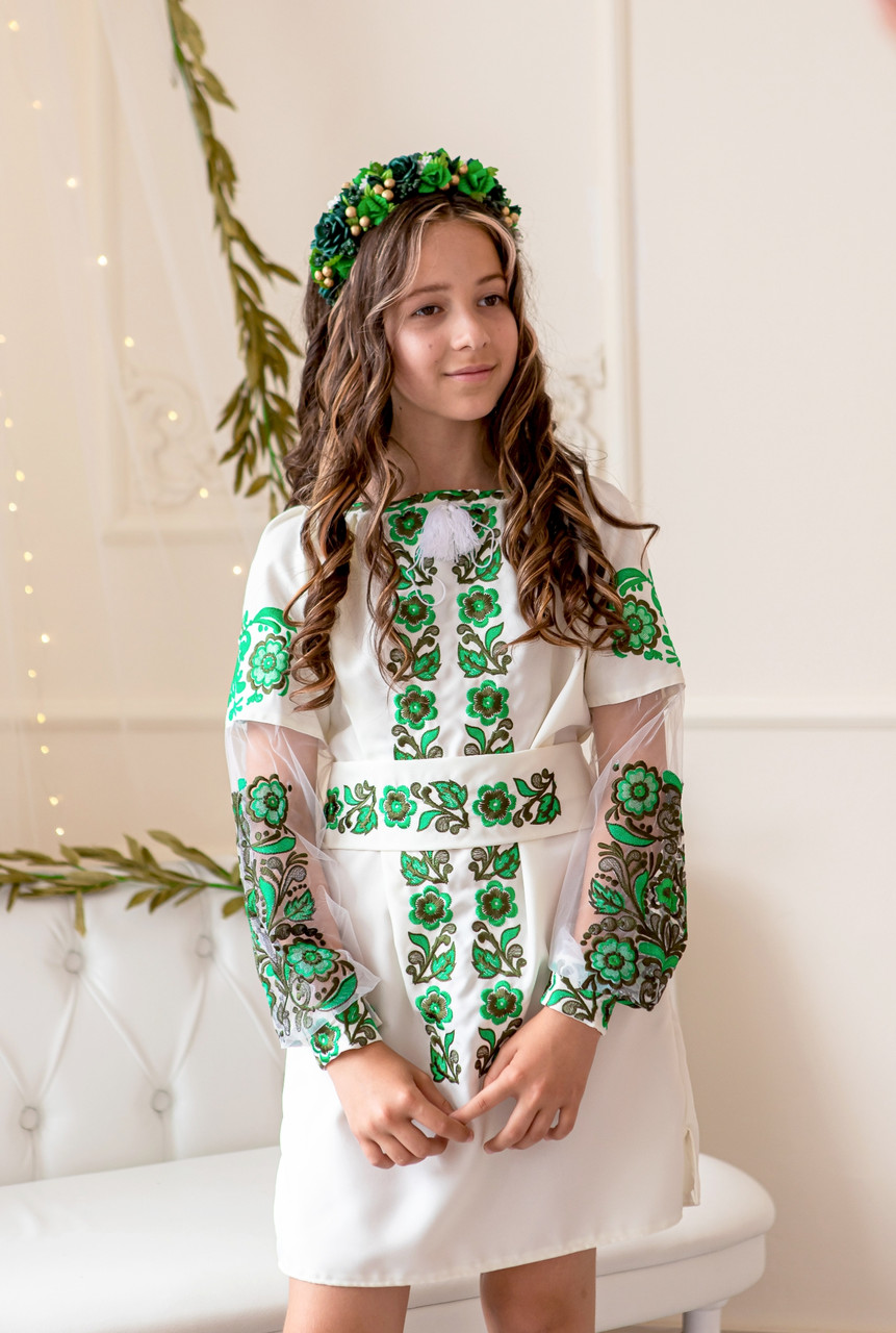 Плаття для дівчинки Мавка молочно-зелене