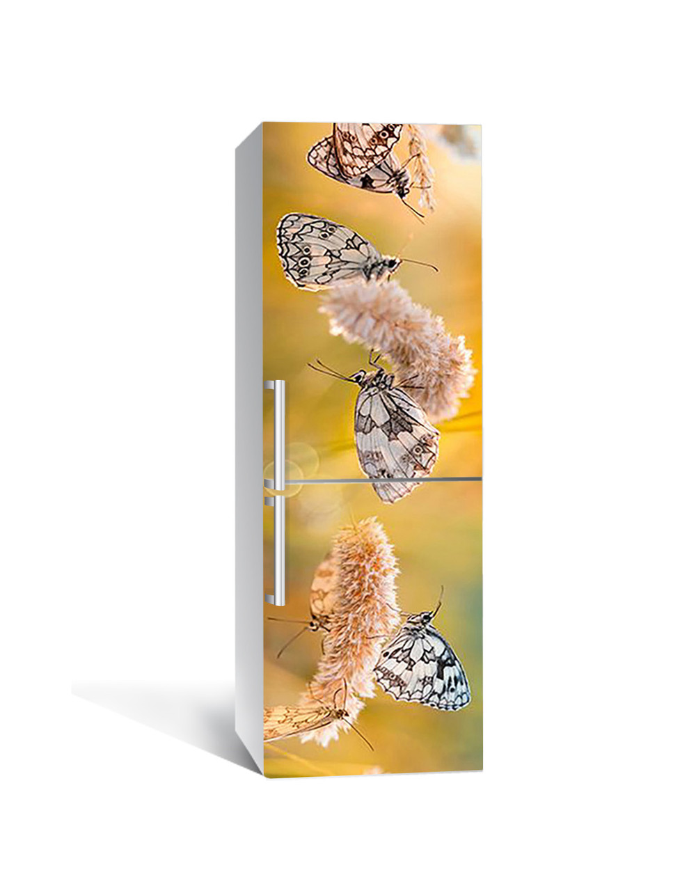 Вінілова наклейка на холодильник Метелики і Колоски (самоклеюча плівка) польові квіти Бежевий 600*1800 мм, фото 1