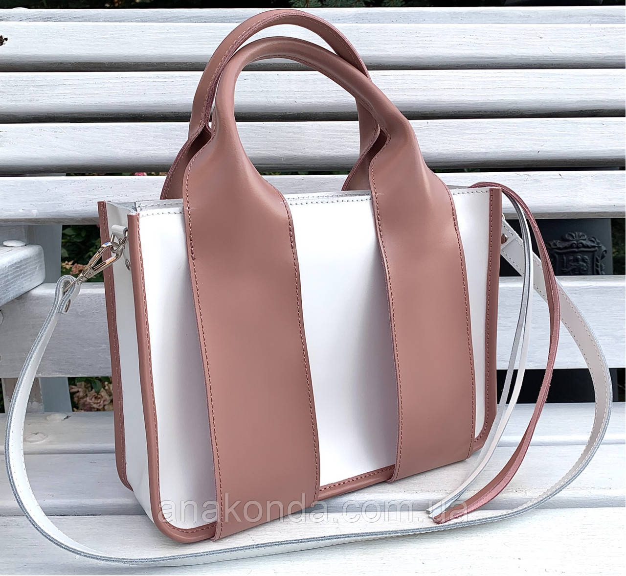 685-XL Натуральна шкіра Сумка жіноча біла шкіряна пудрова жіноча сумка з натуральної шкіри А4 формат