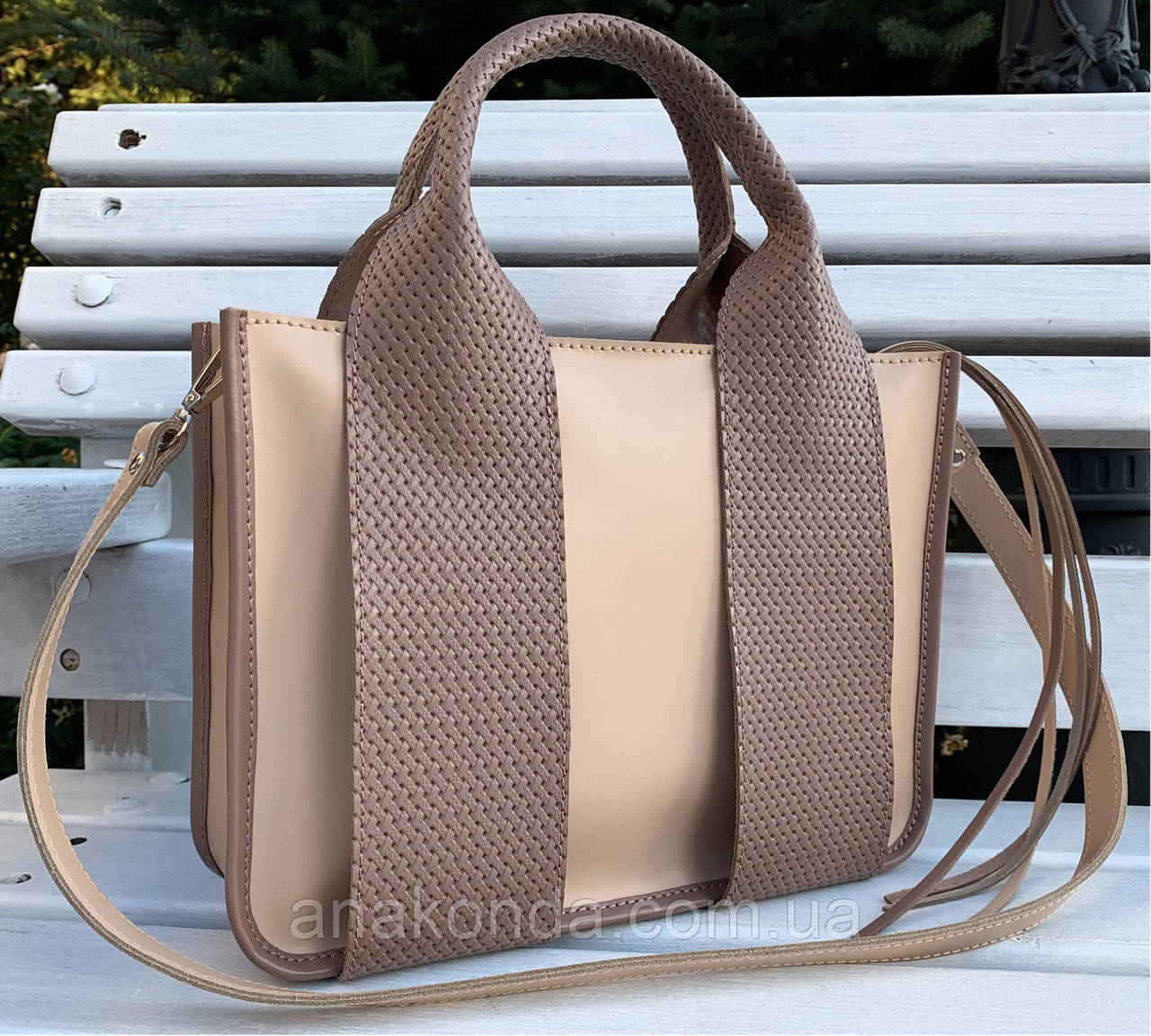 684-2-XL Натуральна шкіра Сумка жіноча шкіряна бежева жіноча сумка з натуральної шкіри А4 формат