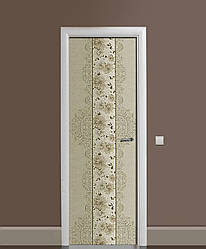 Вінілова 3D наклейка на двері Вантажні Хризантеми вінілова ПВХ під шпалери Орнамент Сірий 60*180 см