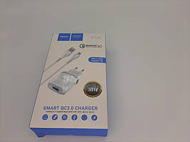 СЗУ HOCO C12Q Smart QC3.0 (1USB/3A) + microUSB (білий)