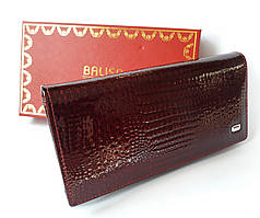 Гаманець жіночий шкіряний лаковий на кнопці бордовий на дві блискавки і монетниця на блискавці ззовні Balisa B515-4