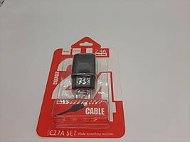 СЗП HOCO C27A (1USB/2.4A) + microUSB (чорний)