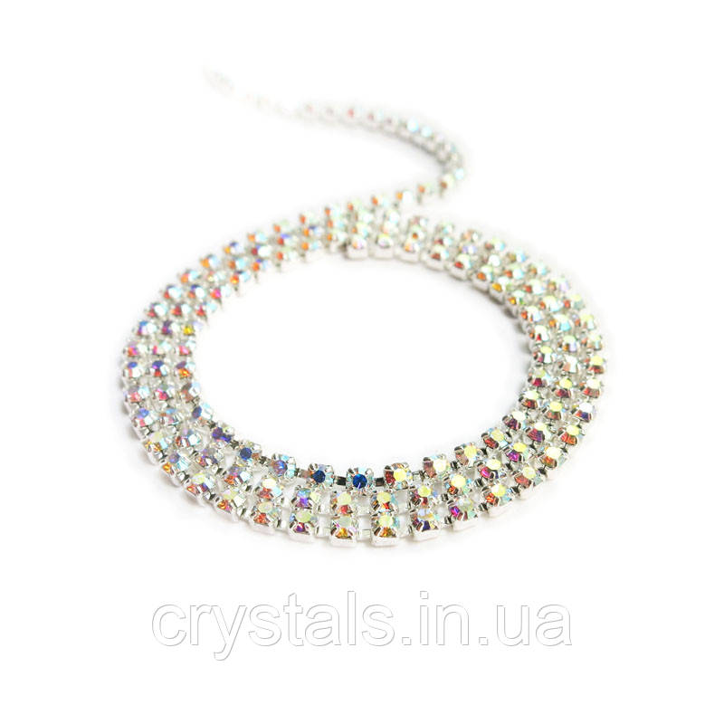 Стразовий ланцюжок Preciosa (Чехія) ss6.5 Crystal AB/срібло, фото 1