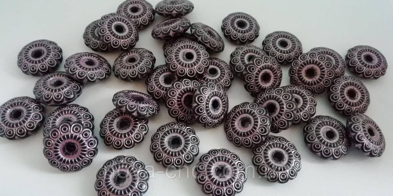 Бусини пластик "Колесо" Чорний з рожевим 20 х 7 мм 500 грамів