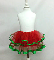 Фатиновая юбка-пачка двухслойная цвет-красный с зеленой окантовкой
