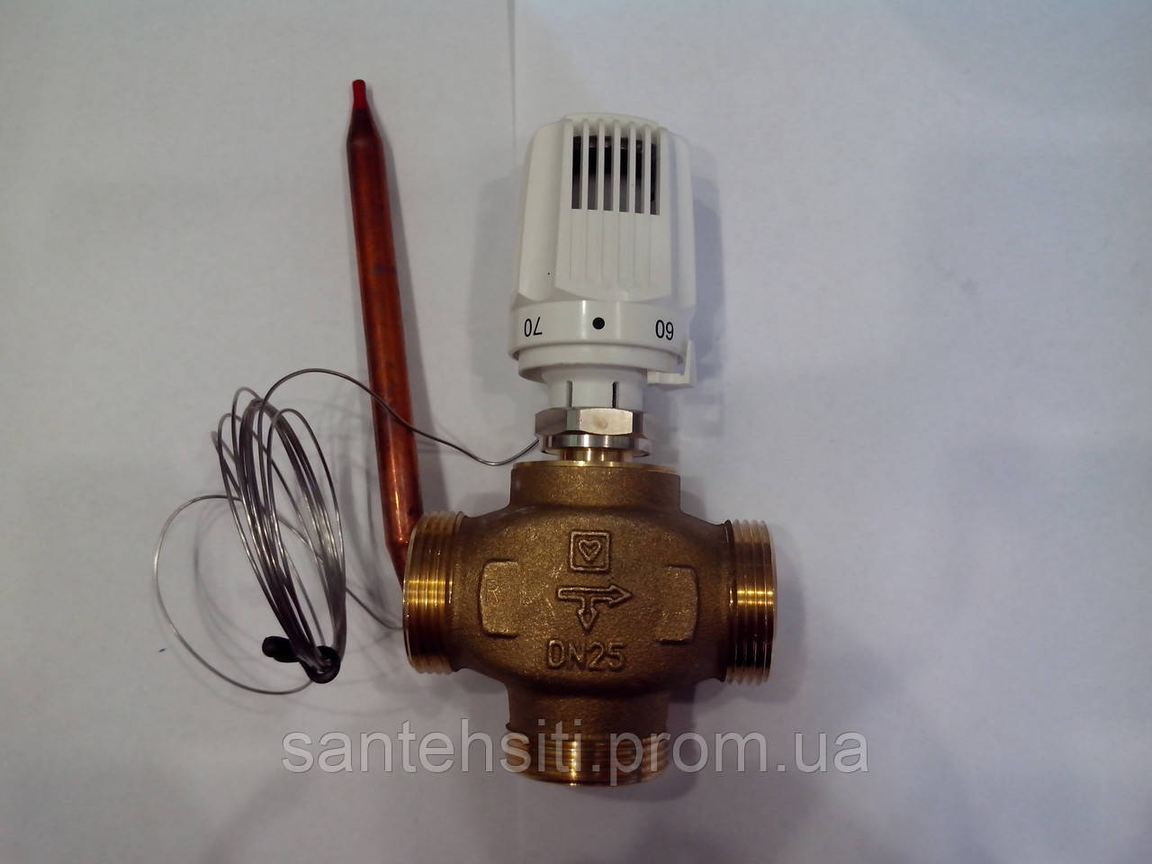 Трехходовой клапан 1-1/4" HERZ с термоголовкой с выносным датчиком ( 40 ...