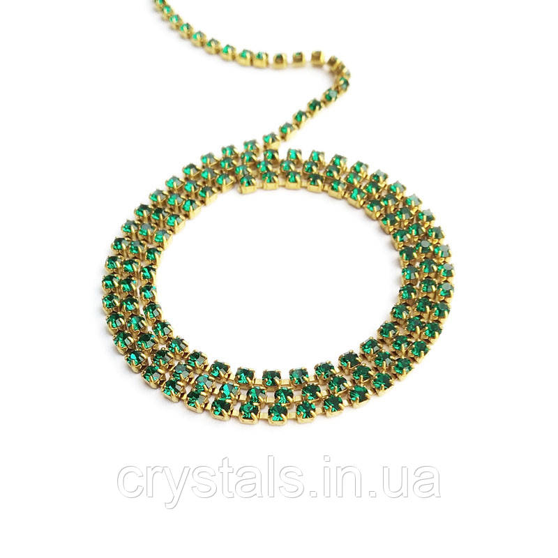 Стрразовий ланцюг Preciosa (Чехія) ss6.5 Emerald/латунь