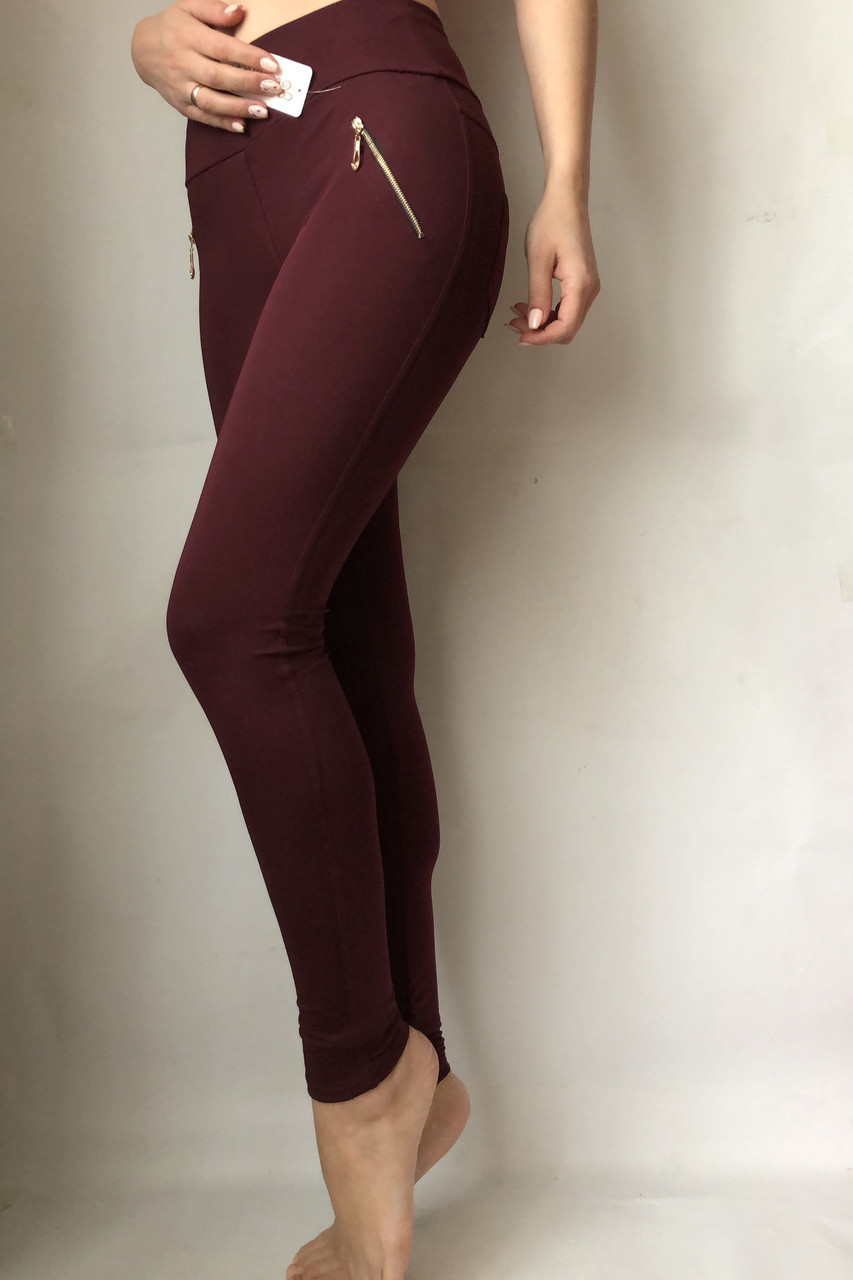 Лосини із замочками (БАТАЛ) No 043 НА ФЛІСЕ бордо