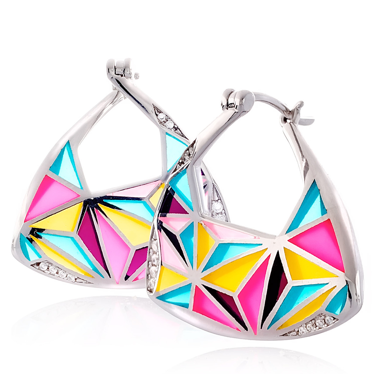 Сережки срібні жіночі 925 проби з емаллю, сережки зі справжнього срібла для дівчини, фото 1