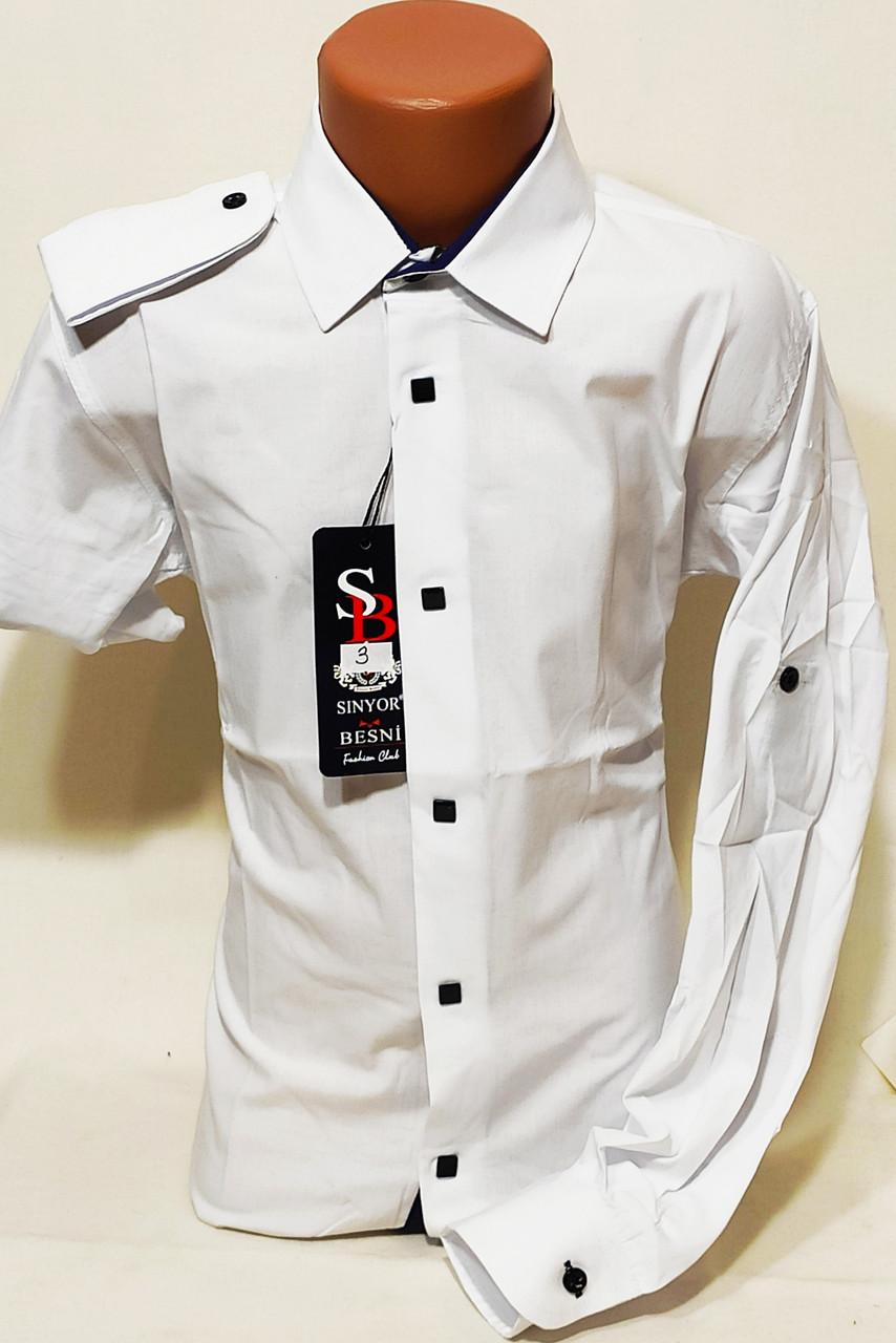 Сорочка дитяча з довгим рукавом dd-0003 Sinyor Besni біла приталені однотонна комбінована Туреччина 7