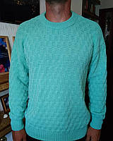 Вязаный свитер мужской бирюзовый, ручная работа