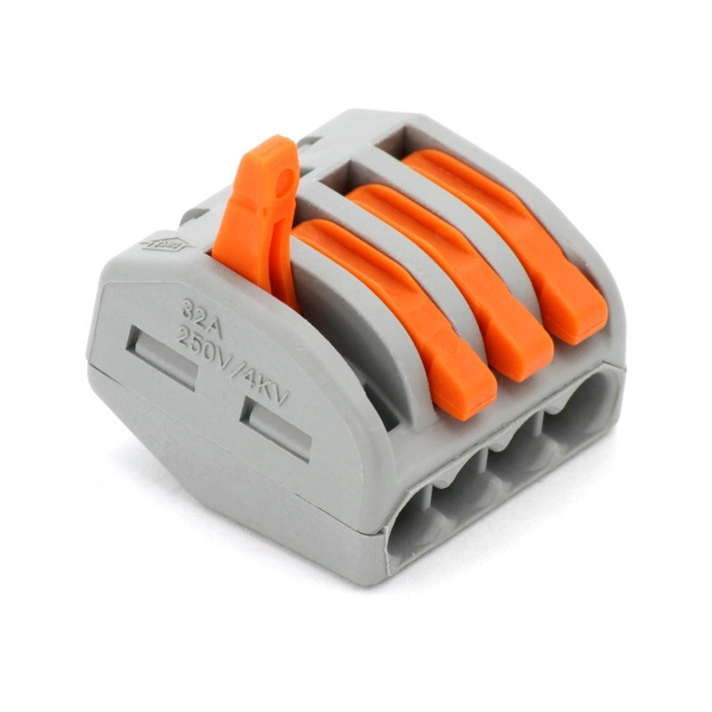 Клемна колодка 4 важелі РСТ-214 з пружинним затискачем типу Wago